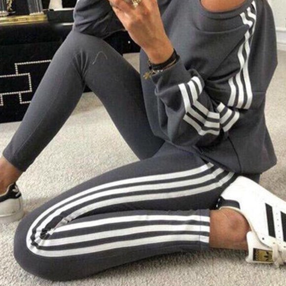 Striped Tape Long Sleeve Top & Pants Set - Picture 2 of 2